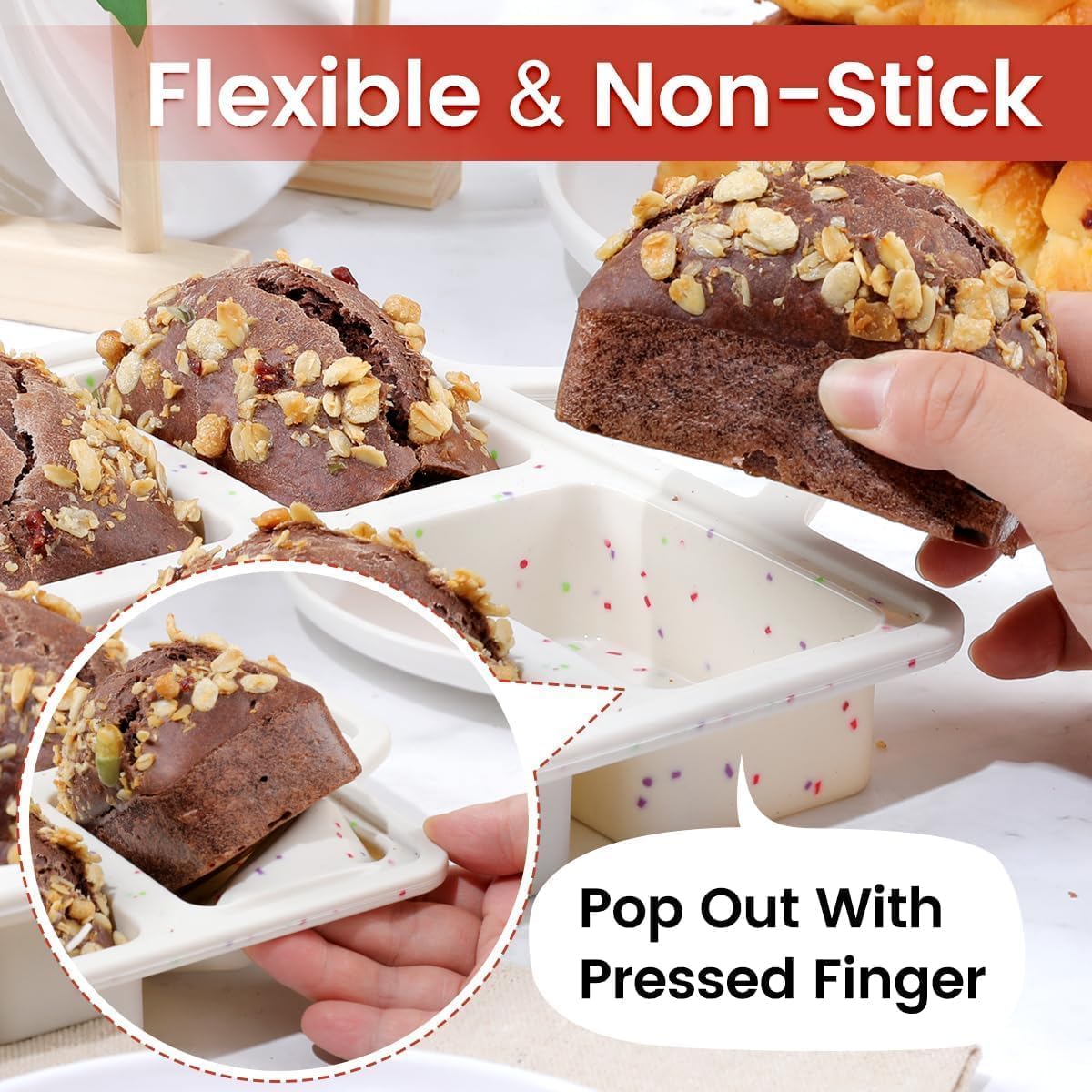 Skiennix Mini Loaf Pan - Nonstick Silicone Molds with 8 Cavities for Baking Bread & Meatloaf