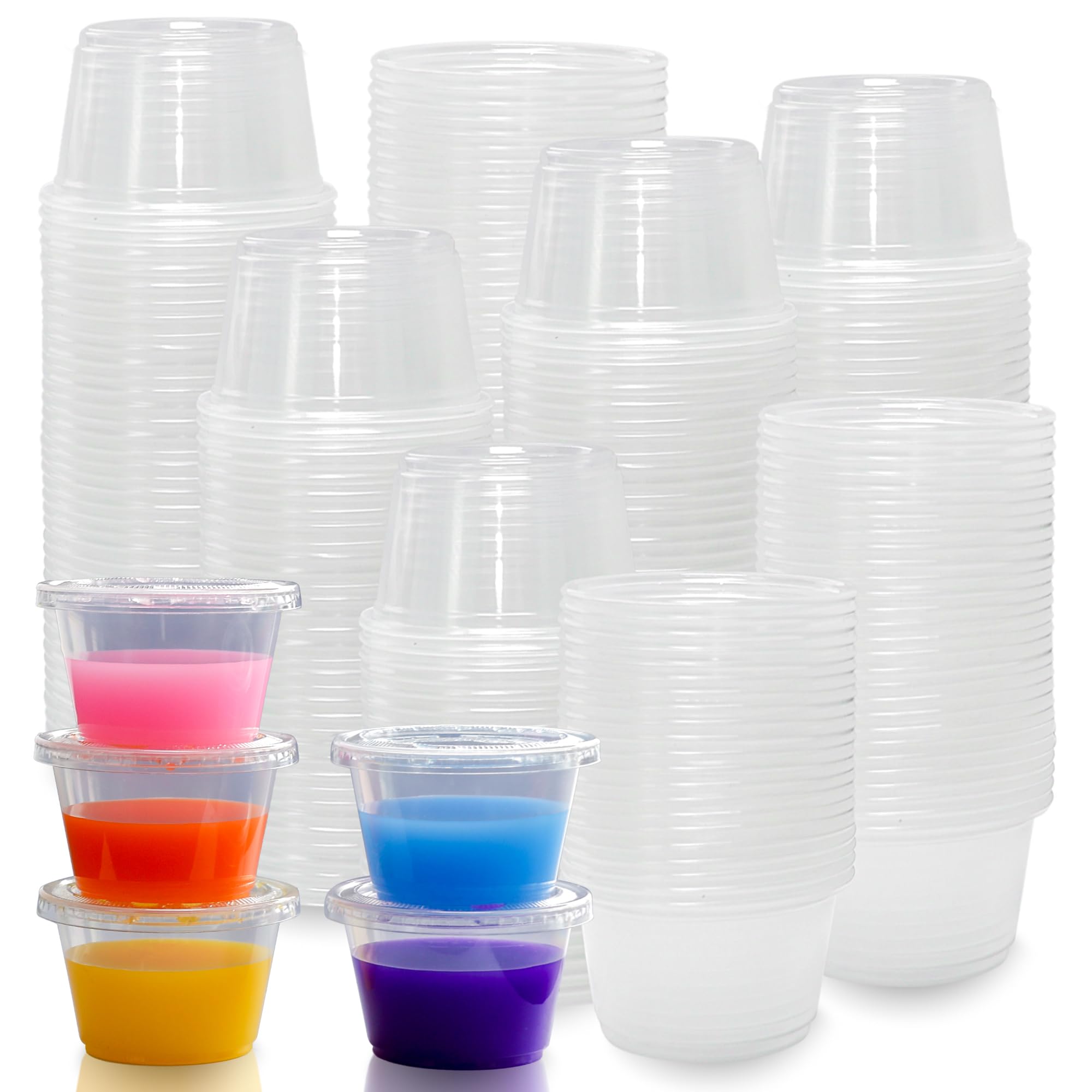 Ezselect 4oz Crystal Jello Shot Cups with Lids 100 Set, Airtight & Freezer Safe Small Meal Prep Plastic Portion Cups for Salad Dessert Condiment Sauce Souffle, Food Storage Cups for Lunch Party Trips