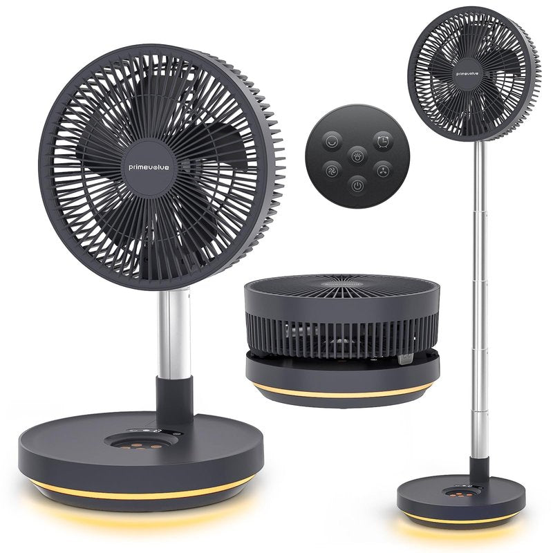 Primevolve Portable Rechargeable Oscillating Fan, Battery Operated Fan Adjustable Height, USB Home Office Outdoor Camping Travel, Dark Gray 10"
