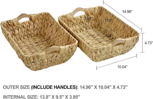 FairyHaus Wicker Baskets - Hand Woven Water Hyacinth Storage Baskets Set of 2 | Small Organizing Baskets 14.96x10.04x4.73