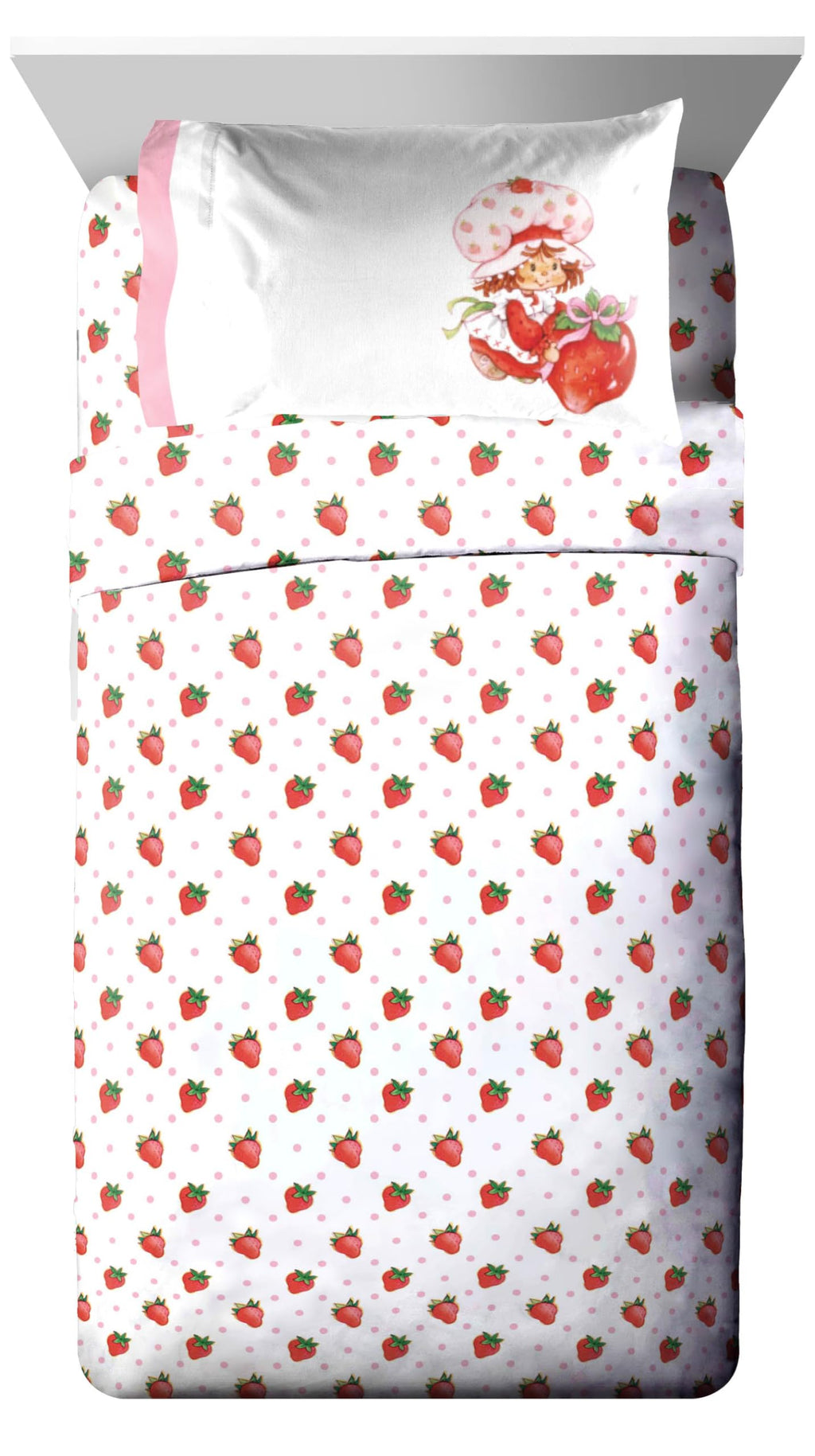Jay Franco Strawberry Shortcake Twin Comforter Set - Bedding Includes Sheet Set & Pillow Covers - Super Soft Pink & White Kids Bedding (5 Piece)