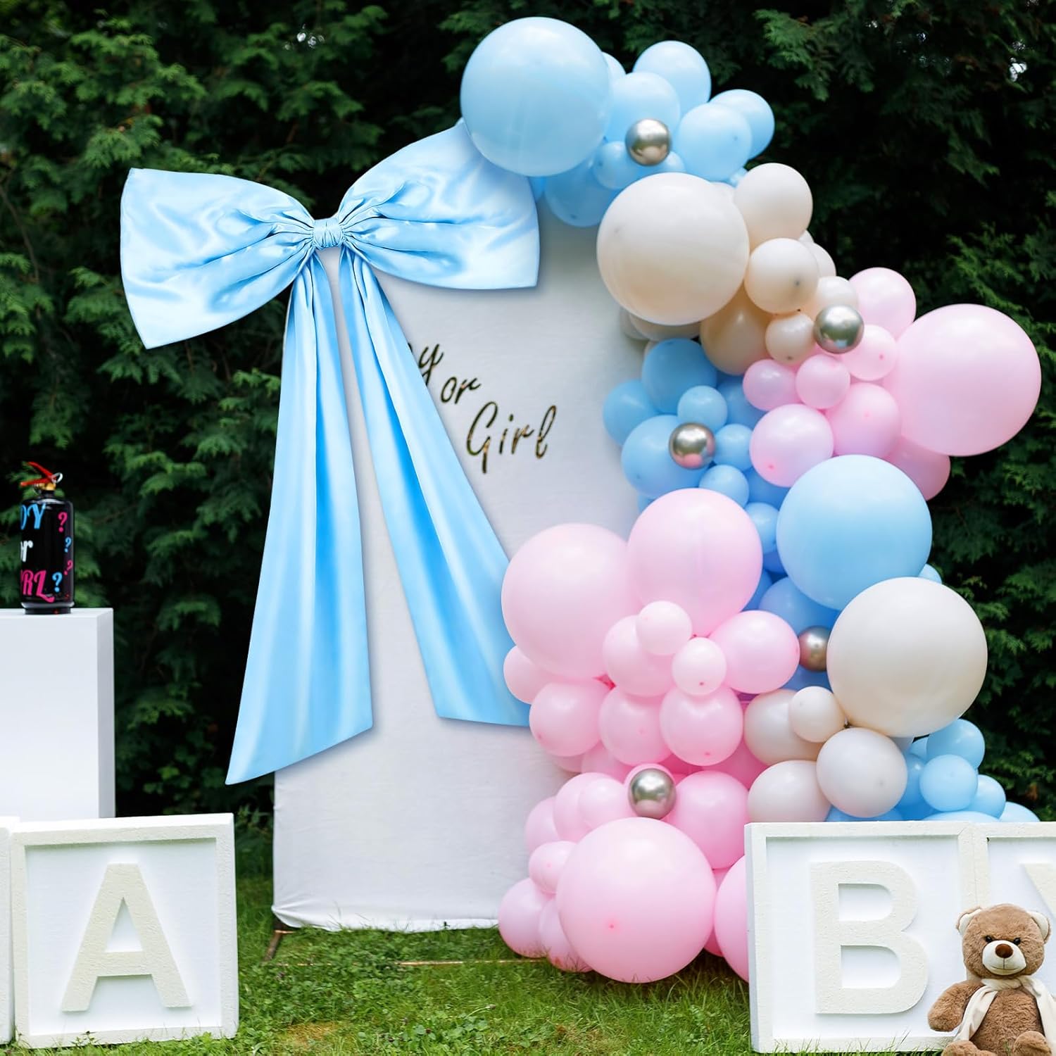 Wavwavw Sky Blue Large Bow Decor - Giant Satin Ribbon Tie for Birthday & Wedding Backdrop (24 x 36 Inches)
