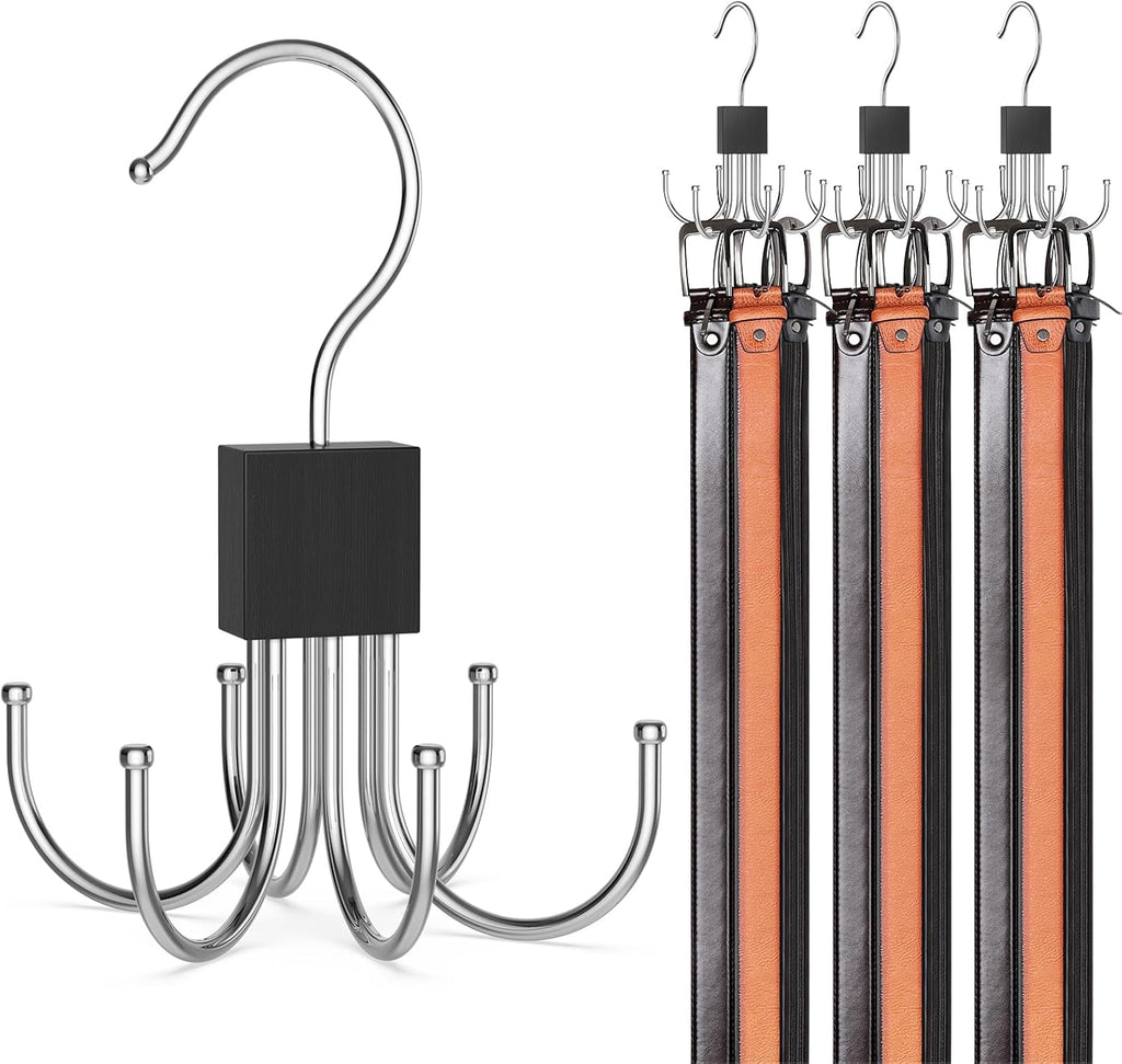 Skiennix Belt Hanger - 360° Rotatable Closet Organizer for Up to 24 Belts | Space-Saving Storage Solution (3 Pcs)