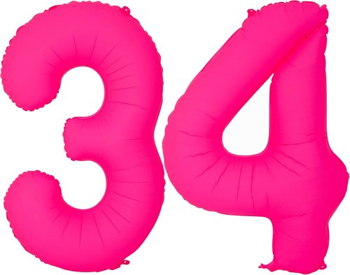 Fluorescent Pink 34th Birthday Balloons - 40 Inch Helium Foil Decorations for Boys & Girls