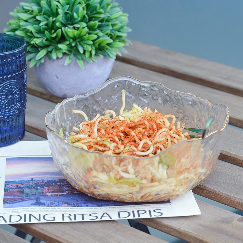 OBR KING Glass Salad Bowl Set of 3 Phnom Penh Mixing Bowls Irregular Shape Serving Containers for Kitchen Prep Fruit Pasta Popcorn and Snack