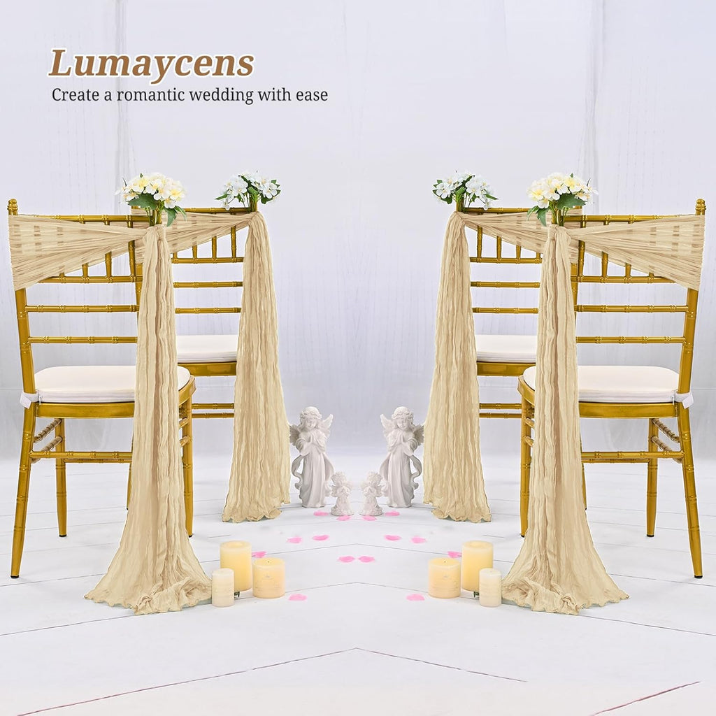 Skiennix 50 PCS Cheesecloth Chair Sashes - Elegant Wedding Aisle Decorations in Beige