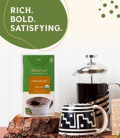 Teeccino Mexican Chocolate Herbal Tea - Rich & Roasted Herbal Tea That’s Caffeine Free & Prebiotic for Natural Energy, 25 Tea Bags