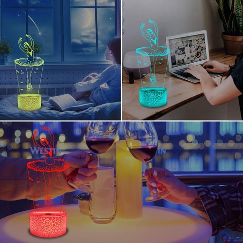 FULLOSUN Ballet Dancing Gifts, 3D Illusion Lamp Night Light with Remote Control 16 Colors Changing Gifts for Mom and Girls, Birthday Gift, Wedding Grandmother Graduation Gifts