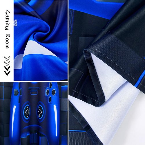 PERFEMET Gamer Kids Curtains for Bedroom 2 Panels-Black Blue Video Game Console Blackout Cutain for Boys Teen Living Room Home Decor 3D Cool Gaming Grommet Window Treatment Drapes(Blue, 42x63inch)