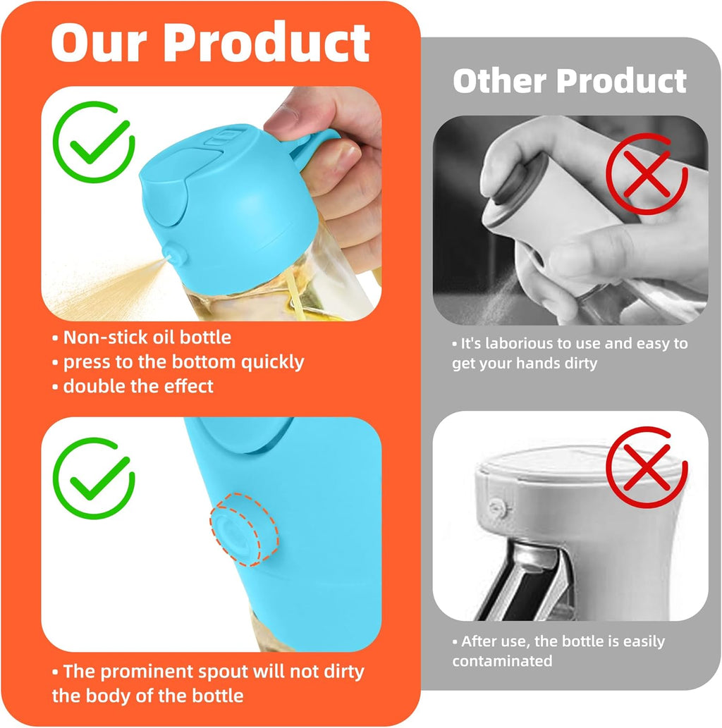 TrendPlain 16oz Glass Olive Oil Sprayer - 2-in-1 Dispenser Bottle for Cooking & BBQ - Sky Blue