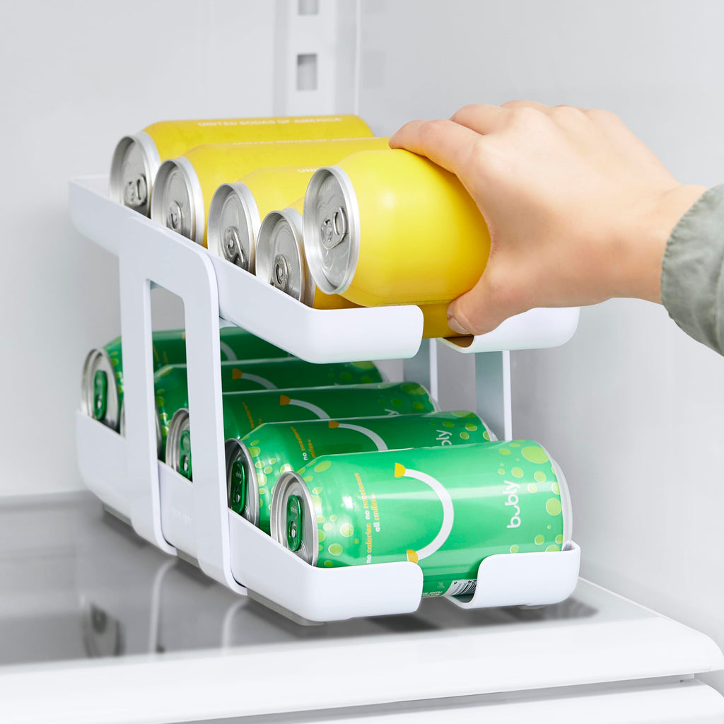 YouCopia RollDown Can Dispenser, Space-Saving Rolling Dispenser and Organizer for Refrigerator Storage, White