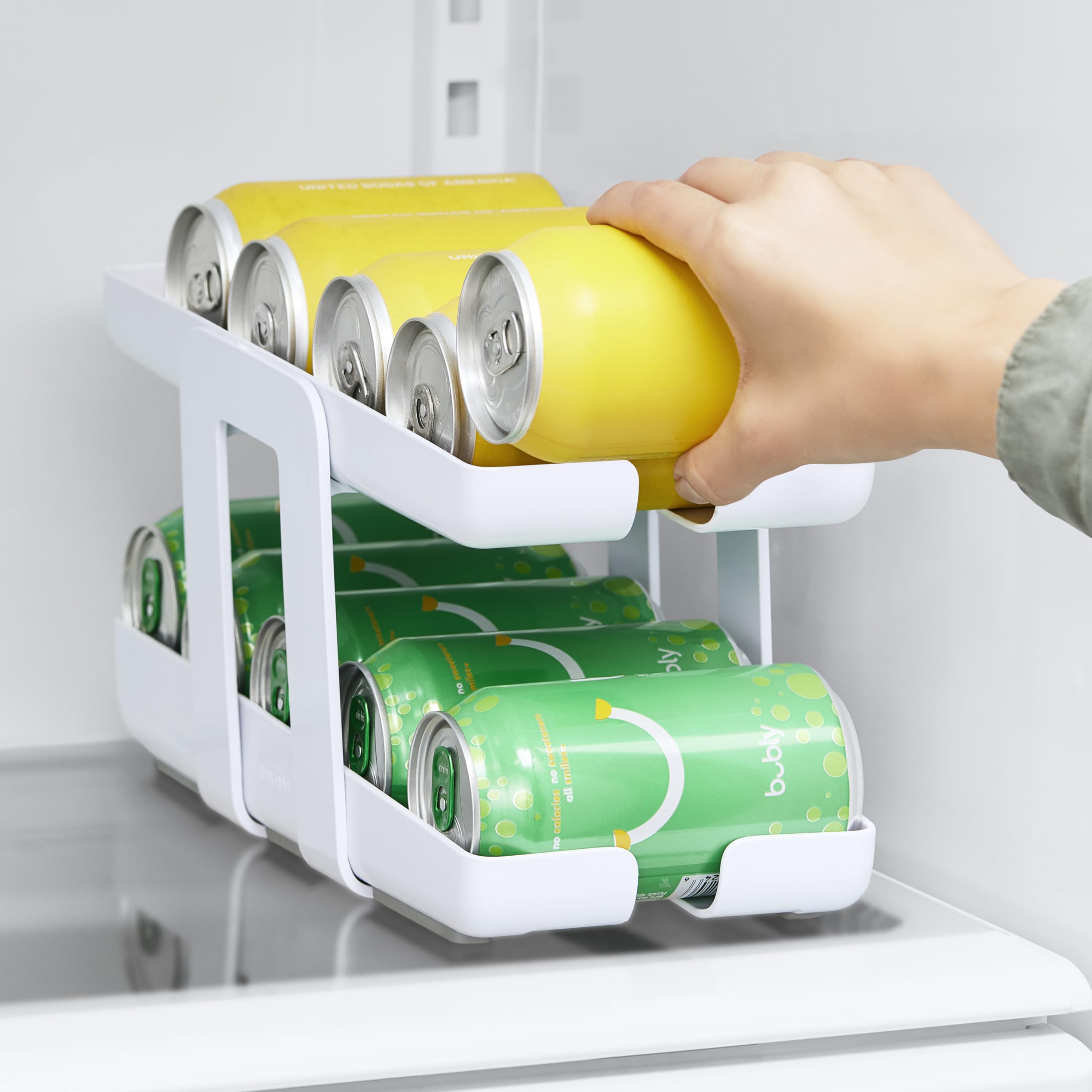 YouCopia RollDown Can Dispenser, Space-Saving Rolling Dispenser and Organizer for Refrigerator Storage, White