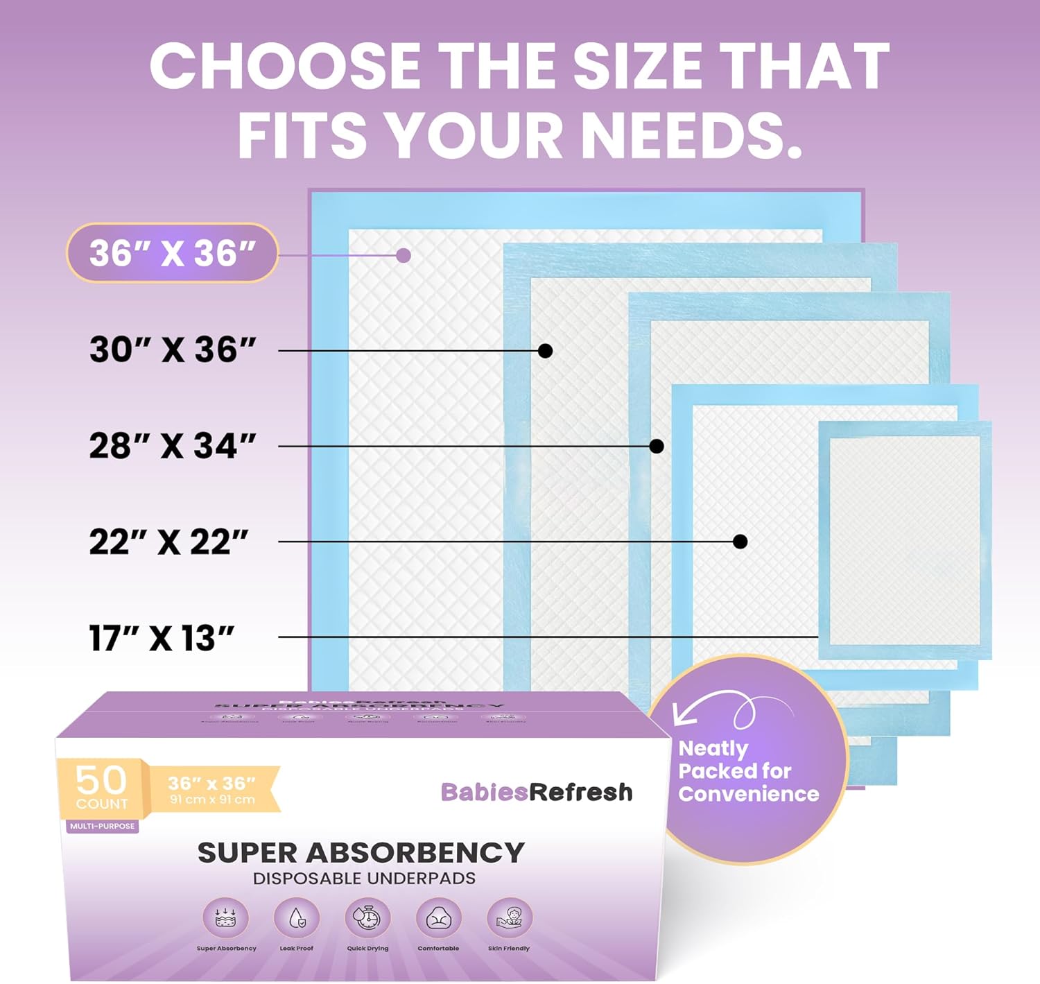 Skiennix Disposable Underpads - Super Absorbent 2XL 36” x 36” | Leakproof & Quick Drying for Babies, Pets & Adults