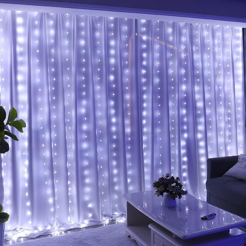 HXWEIYE 300LED Fairy Curtain Lights - 9.8x9.8Ft USB Plug-In with Remote | 8 Modes for Wedding & Bedroom Decor, White
