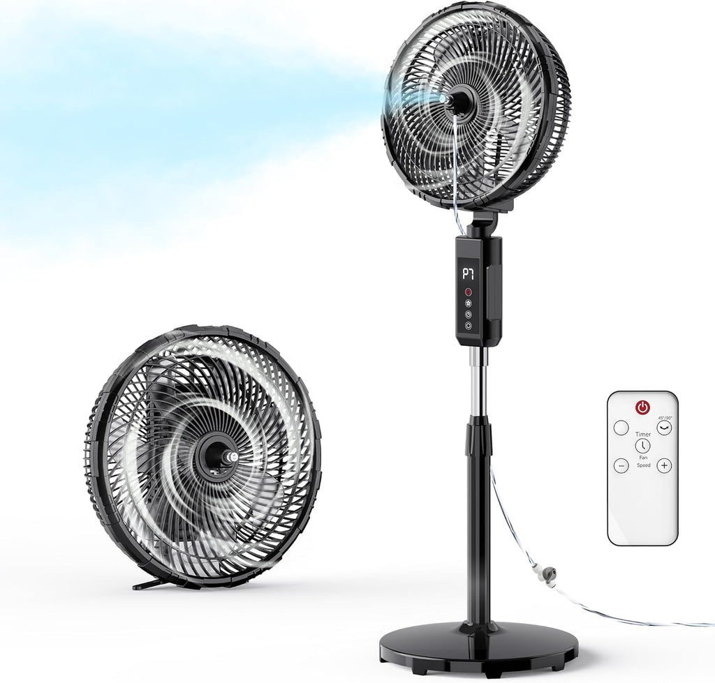 Skiennix Outdoor Misting Fan - 12-Inch 20000mAh Portable Cooling Fan for Patios & Bedrooms | 2-in-1 Oscillating Design with Remote & Timer