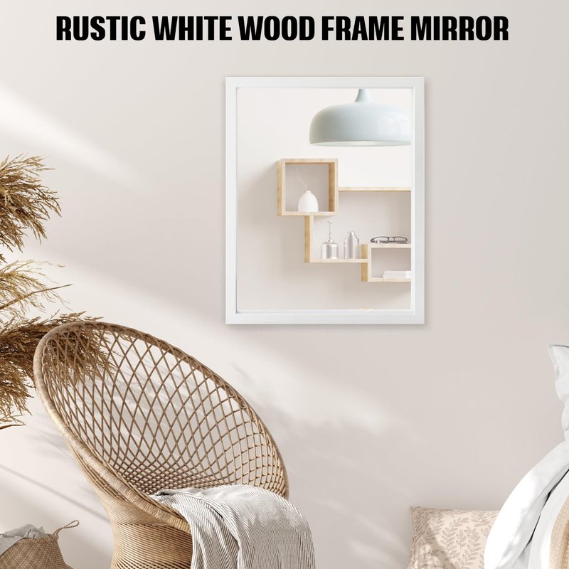 VASUHOME Rustic Wood Mirror for Wall- 16x20 Inch - Handcrafted Farmhouse Decor Mirror - Perfect for Bathroom, Bedroom, Entryway, Living Room, White