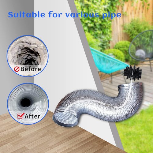 HOKLNUSE Dryer Vent Cleaner Kit - Heavy Duty 30ft Chimney Sweep & Lint Removal Brushes | 4" & 6" Heads