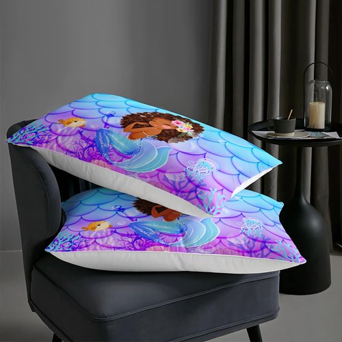 AILONEN Cute Mermaid Comforter Set for Kids Girls Twin Size, Little Black Girl Mermaid Bedding Set,Ocean Theme Bed in a Bag,Purple Blue Fish Scale Duvet Set,1 Quilt 2 Pillowcases,3 PCS