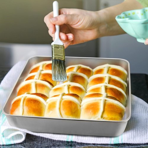 E-far 9-Inch Square Cake Pan Set - Non-Toxic Stainless Steel Bakeware with Lids | Easy Clean & Dishwasher Safe - 4 Pieces
