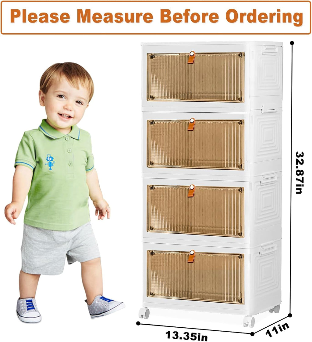 Skiennix 4-Tier Stackable Storage Bins - Collapsible Closet Organizers with Lids & Wheels | 23QT Capacity