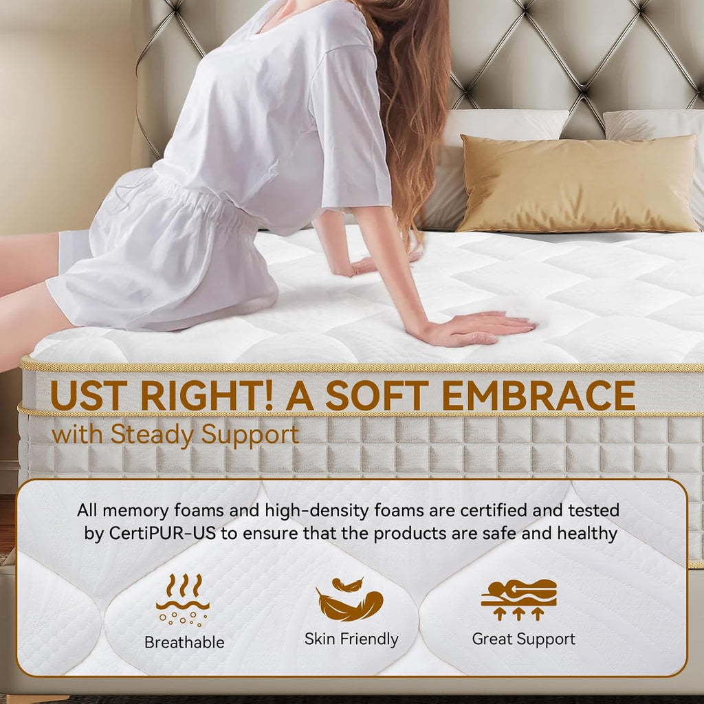 Skiennix Hybrid Mattress - Twin Size, Medium Firm, Memory Foam & Pocket Springs, Euro Top, Motion Isolation, CertiPUR-US (10 Inch)