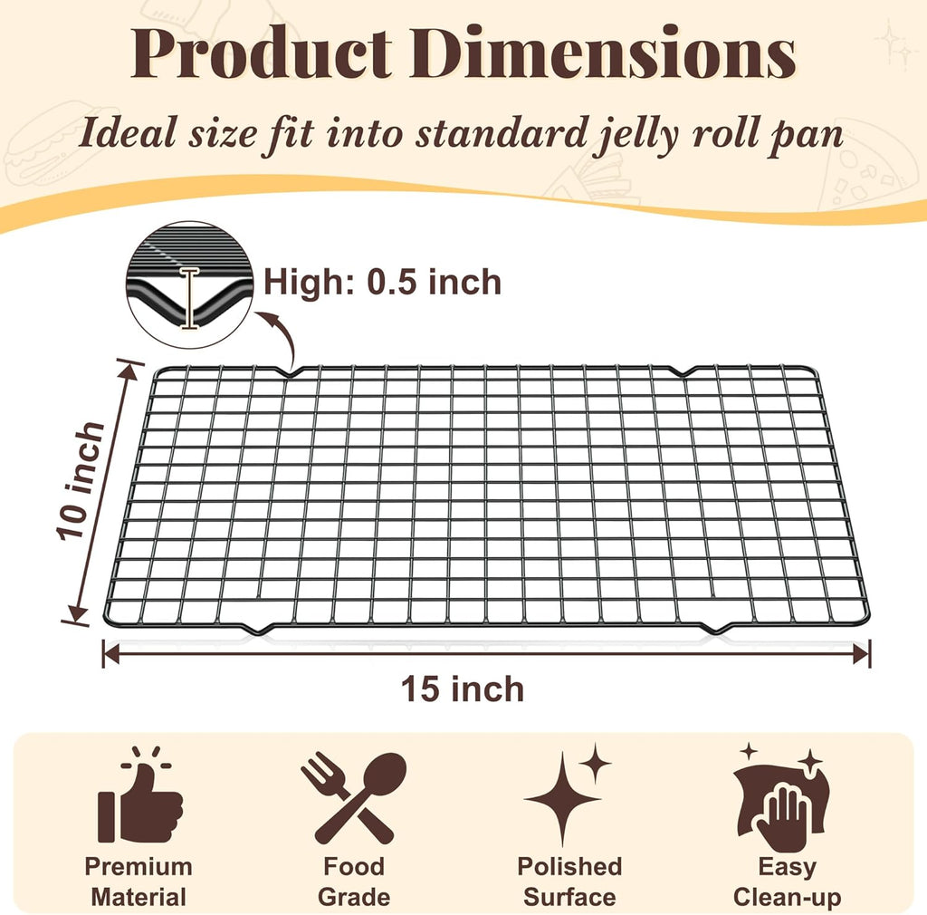Skiennix Cooling Racks - 2-Piece 10" x 15" Wire Baking Rack Set | Dishwasher Safe for Oven Cooking & Grilling