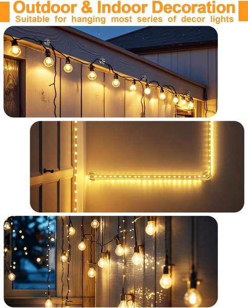 Ispneay Light Clips - 24 Pack Adhesive Hooks for Outdoor String Lights | Perfect for Patios & Balconies