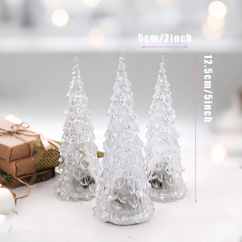 Skiennix Acrylic Christmas Tree Lamp - Enchanted 7-Color Changing Lights | Mini 5 x 2 Inch Table Decor (3 Pack)