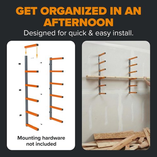 Bora Wood Organizer - 6-Level Lumber Storage Rack for Indoor/Outdoor Use | Orange PBR-001