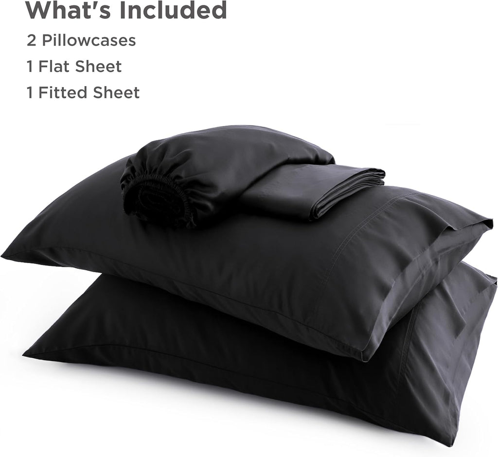 PureWoven King Size Sheet Set - Cooling Bamboo Rayon Sheets | Soft, Breathable Luxury Bedding in Black