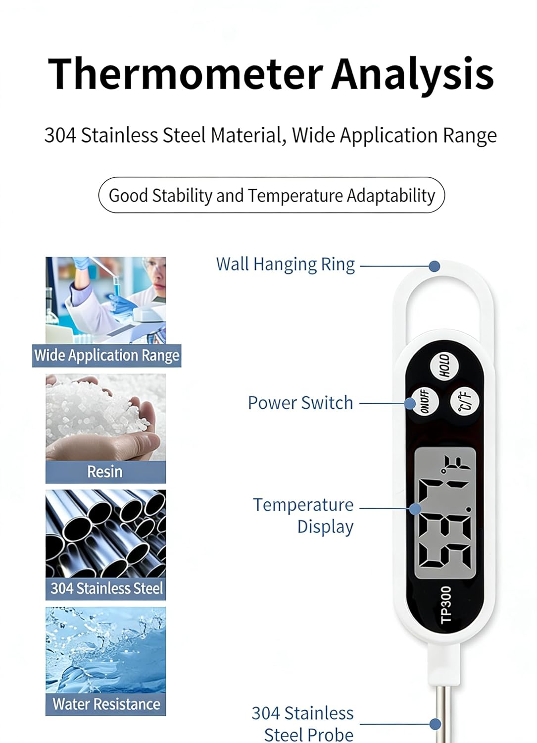 Skiennix Digital Food Thermometer - Fast & Accurate Measurement | Waterproof 304 Stainless Steel Probe