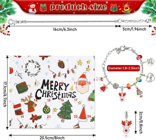 Christmas Vacation Advent Calendar Bracelets - 24-Day Countdown with 2 DIY Charm Kits for Girls & Women