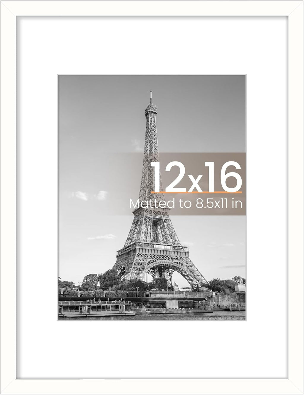 Upsimples 12x16 Picture Frame - Display 8.5x11 Photos with Mat or 12x16 Without Mat, White