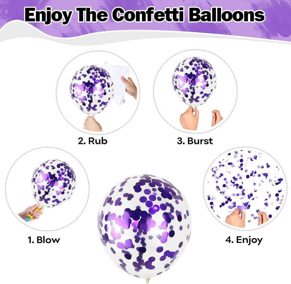 Purple Pink Balloons - 12 Inch Mermaid Halloween Set with Metallic Confetti | 35 Pcs for Parties
