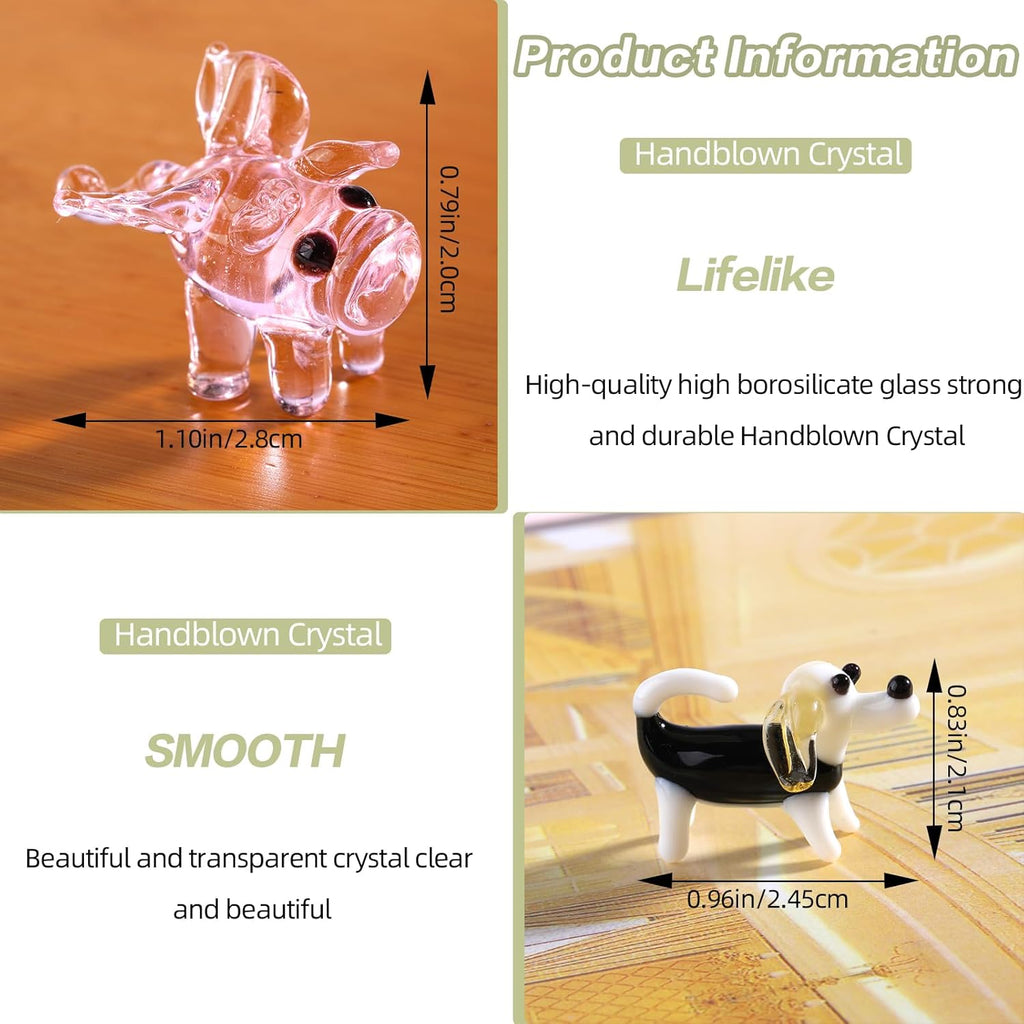 Skiennix 8 Piece Hand Blown Glass Figurines - Miniature Animal Collection for Home Décor & Gifts