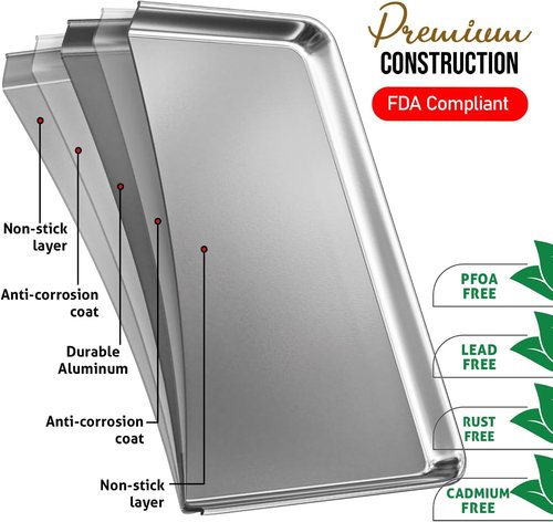 JoyTable Aluminum Baking Sheet Set - 2 Pack Large Non-Stick Cookie Sheets | 21 x 15 Inch Warp Resistant Design