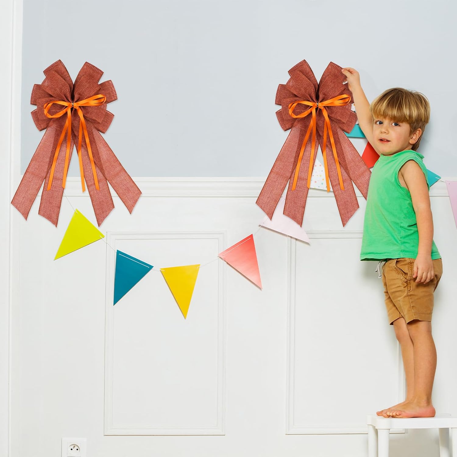 YKW Large Maple Orange Burlap Bow - 20x11 Inch Fall Wreath Decor | Thanksgiving & Halloween Ornaments