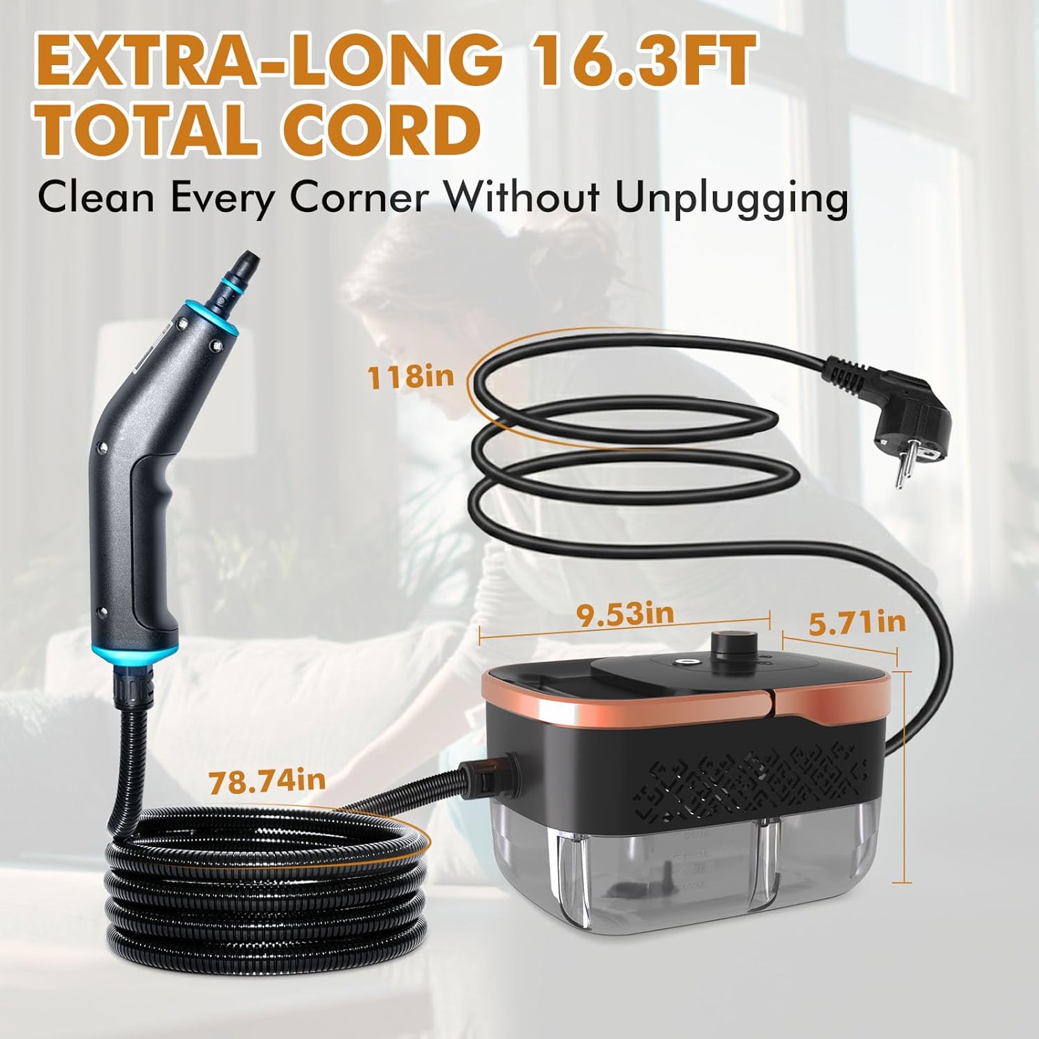 Skiennix Handheld Steam Cleaner - 15s Fast Heat-Up, 42.27oz Tank, 2500W Power | 15 Accessories Included
