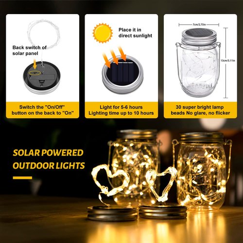 HXWEIYE Solar Mason Jar Lights - 30 LED Waterproof Fairy Lanterns for Outdoor Decor | 8 Pack, Warm White