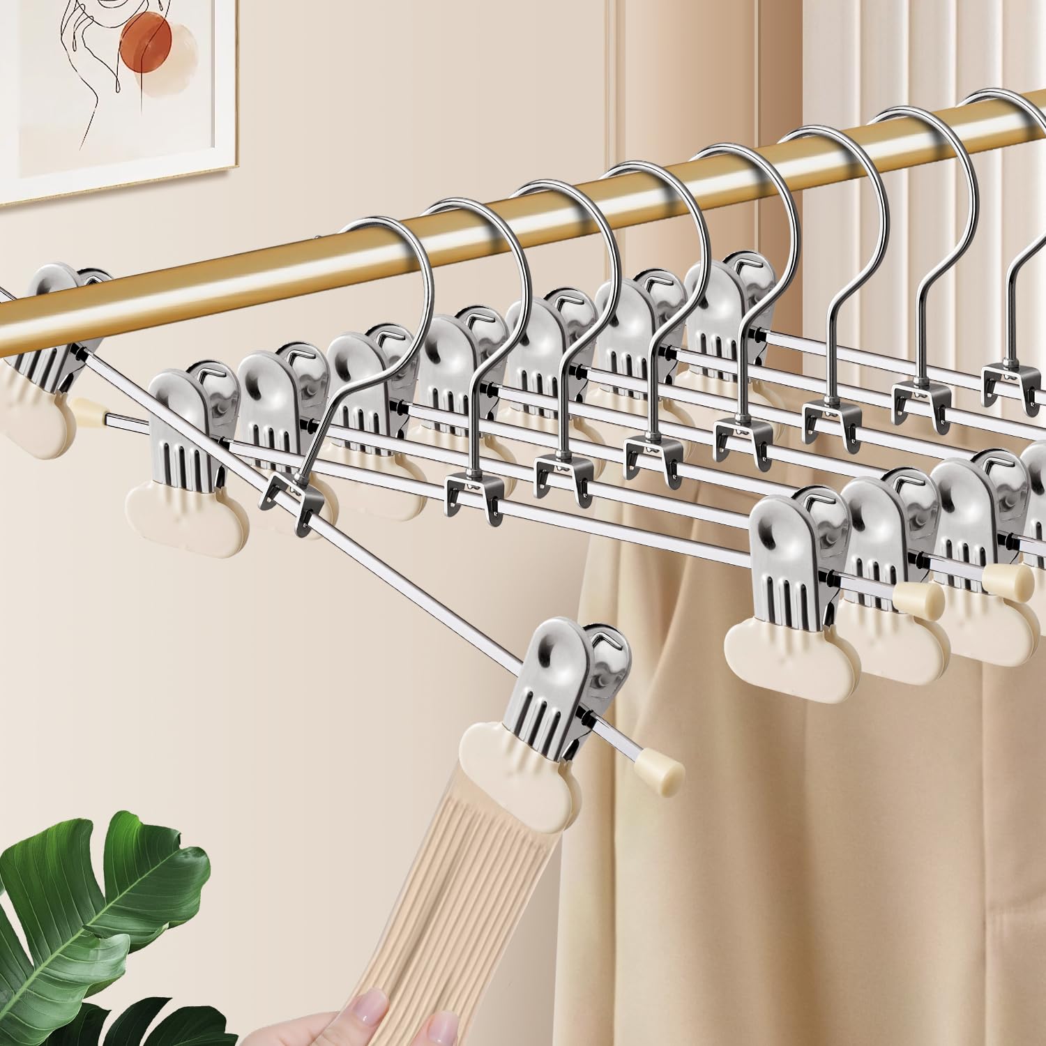14Inch Pants Hangers with Wide Clips 50 Pack Adjustable Skirt Hangers for Women Non-Slip Clothes Hanger for Pants Heavy Duty Space Saving Trousers Hanger for Jeans,Shorts Ivory