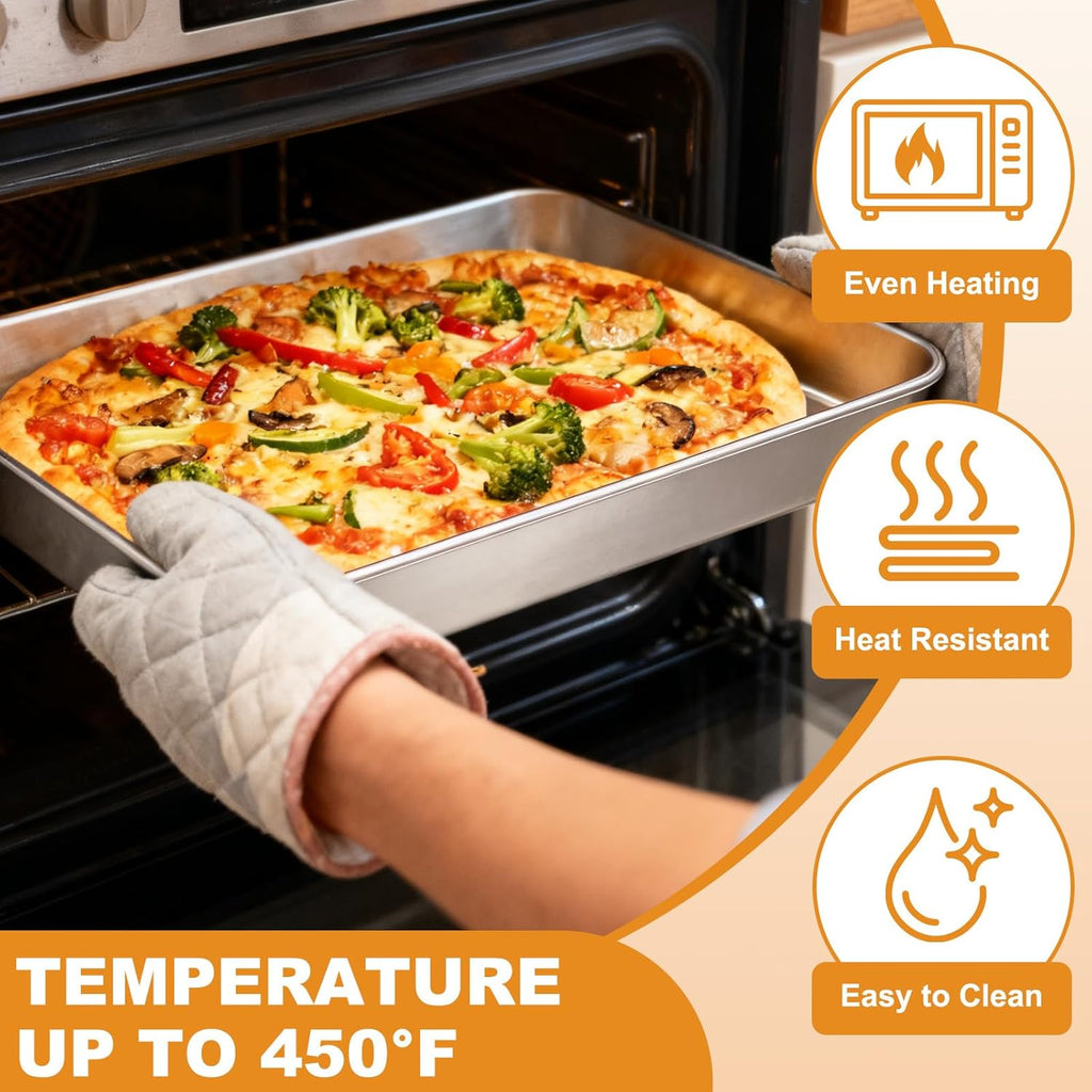 Regine Switzerland Stainless Steel Baking Pan - Deep Rectangle Cake Pan with Lid, 12⅓ x 9¾ x 2 Inch, Heavy Duty & Oven Safe (2 Pans + 2 Lids)