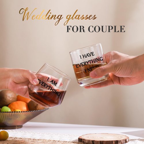 JOVGANK I Have Everything I Need I Am Everything Drinking Set of 2, Finger Shot Glasses Set of 2, Wedding Gifts for Couples, Bridal Shower Gifts, Anniversary, Engagement Couple Gift for Him Her