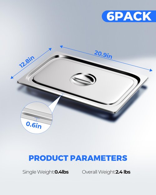 WantJoin Steam Table Hotel Pan Lid Cover with Handle 1/1 Full Size 6 Pack, Stainless Steel Metal Tray Sets Food Storage Container, Restaurant Chafing Chafer Dishes Commercial Buffet Catering Supplies