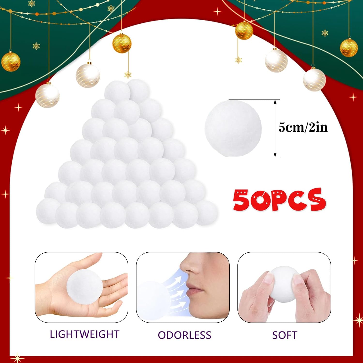 Skiennix Fake Snow Balls - 50 Pack Soft Snow Ball Fight Set for Indoor & Outdoor Winter Fun