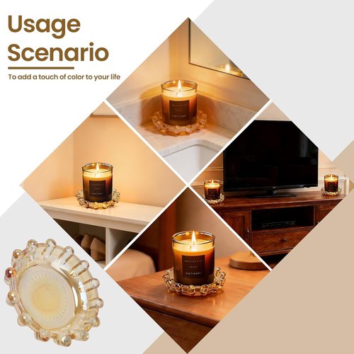 Bubble Smoky Glass Candle Holder - Modern Decor Dish for Small Candles & Diffusers | Stylish Accent for Home Bar & Living Spaces (Golden Amber)