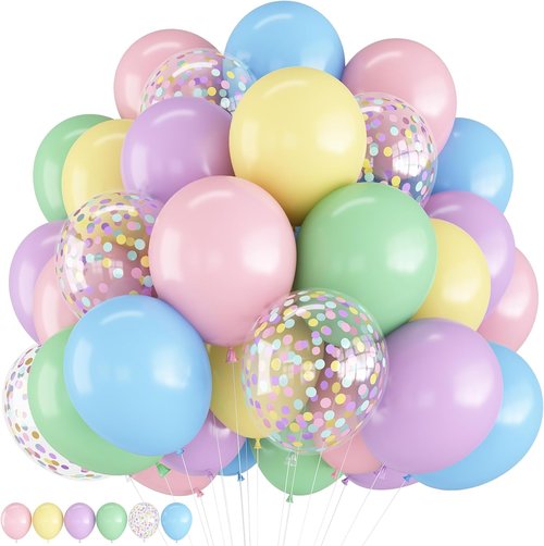 HILAVO Pastel Balloons - 12 Inch Macaron Rainbow Latex Balloons with Colorful Confetti | Perfect for Easter, Birthdays, and Weddings
