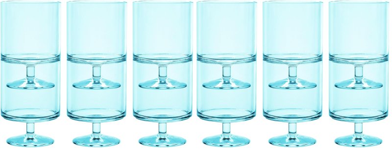 TarHong Stacking Wine Goblet, Premium Plastic, Shatterproof, Indoor/Outdoor 9.4 Ounces, Set of 6, Aqua (Pack of 2)
