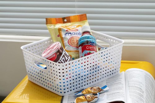Eslite Plastic Storage Baskets - Versatile Organizers for Home | Pack of 4, 11.4" x 8.9" x 4.7" (White)