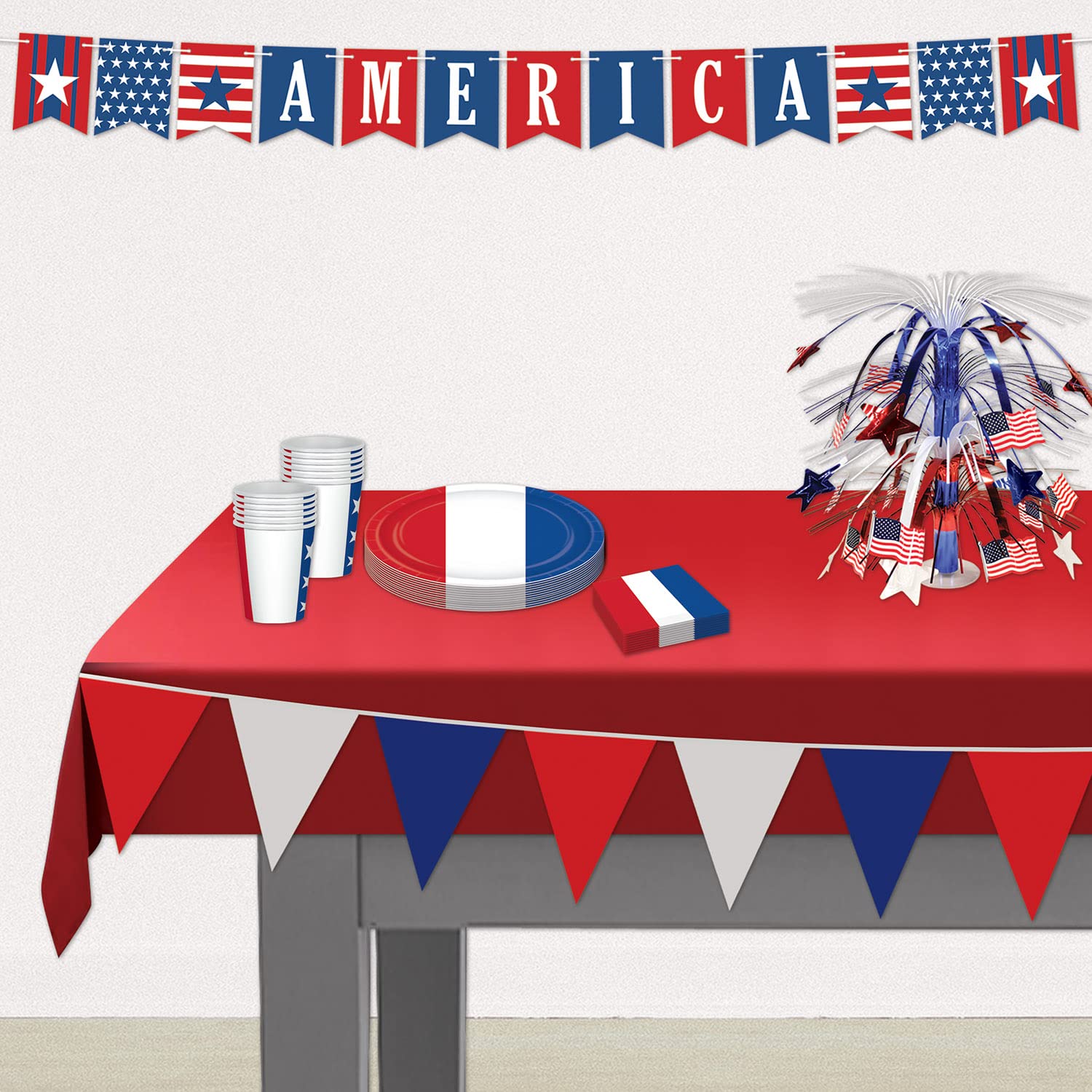 Beistle 3 Piece Plastic Red, White, & Blue Pennant Banners for USA 4th of July Decorations, Patriotic Party Supplies