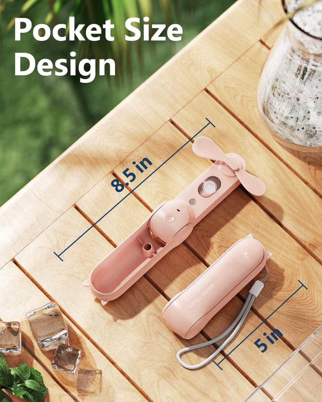 Sweetfull Portable Misting Fan - Handheld Rechargeable Mini Spray Fan for Travel & Outdoors | Pink